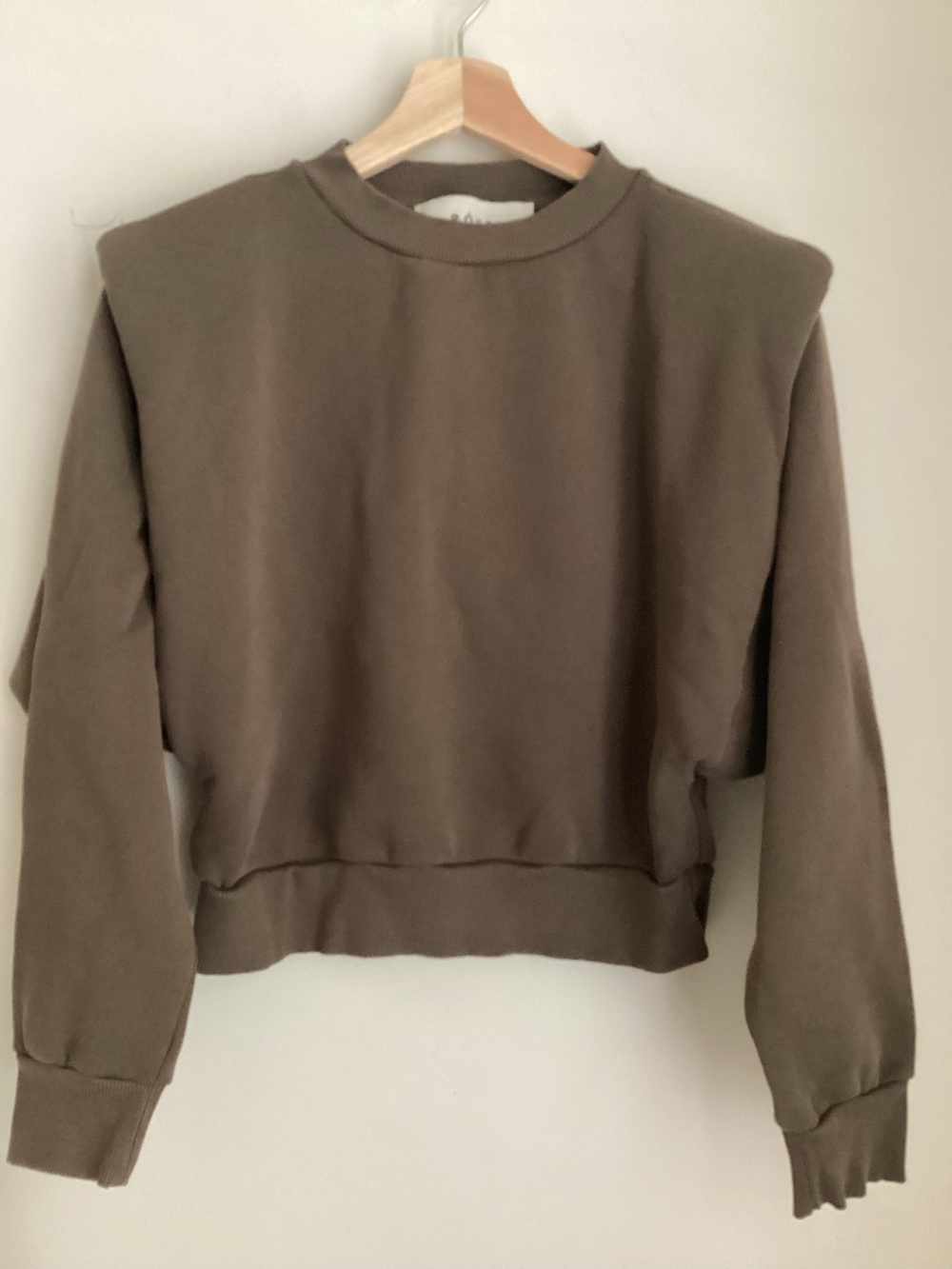 Rohe Wanda Sweatshirt Size 34  XS Olive Brown Padded Shoulder Minimalist Luxury